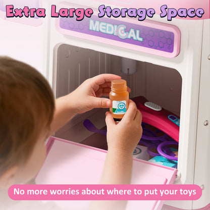 Doctor Kit for Kids with Realistic Light & Sound Effects, Pretend Mobile Medical Station, Role Play Medical Toy - Pink