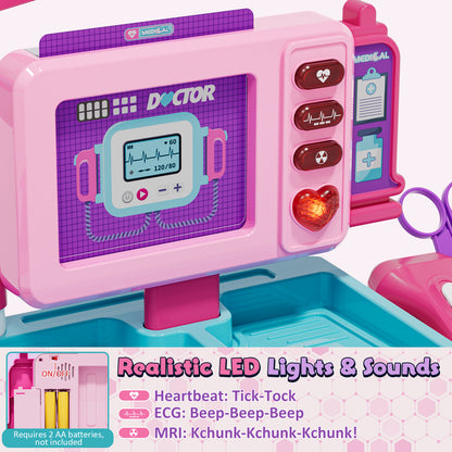 Doctor Kit for Kids with Realistic Light & Sound Effects, Pretend Mobile Medical Station, Role Play Medical Toy - Pink