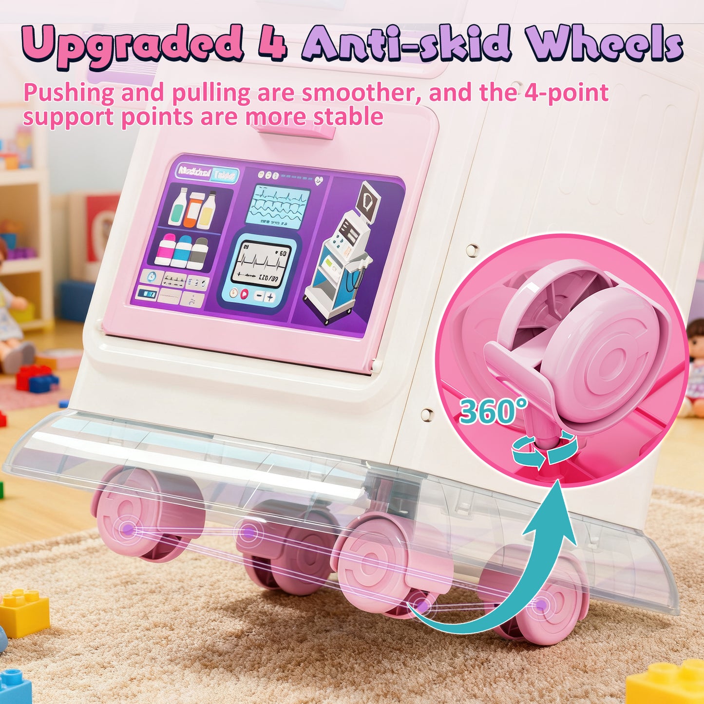 Doctor Kit for Kids with Realistic Light & Sound Effects, Pretend Mobile Medical Station, Role Play Medical Toy - Pink
