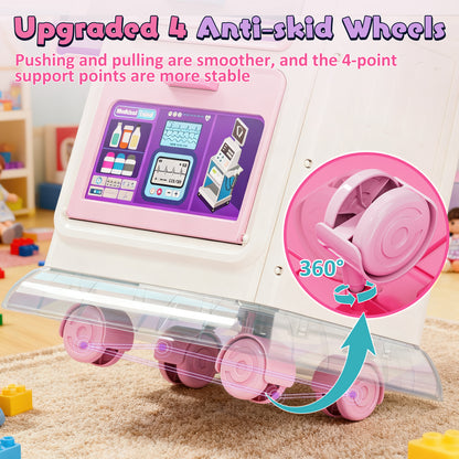 Doctor Kit for Kids with Realistic Light & Sound Effects, Pretend Mobile Medical Station, Role Play Medical Toy - Pink