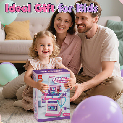Doctor Kit for Kids with Realistic Light & Sound Effects, Pretend Mobile Medical Station, Role Play Medical Toy - Pink