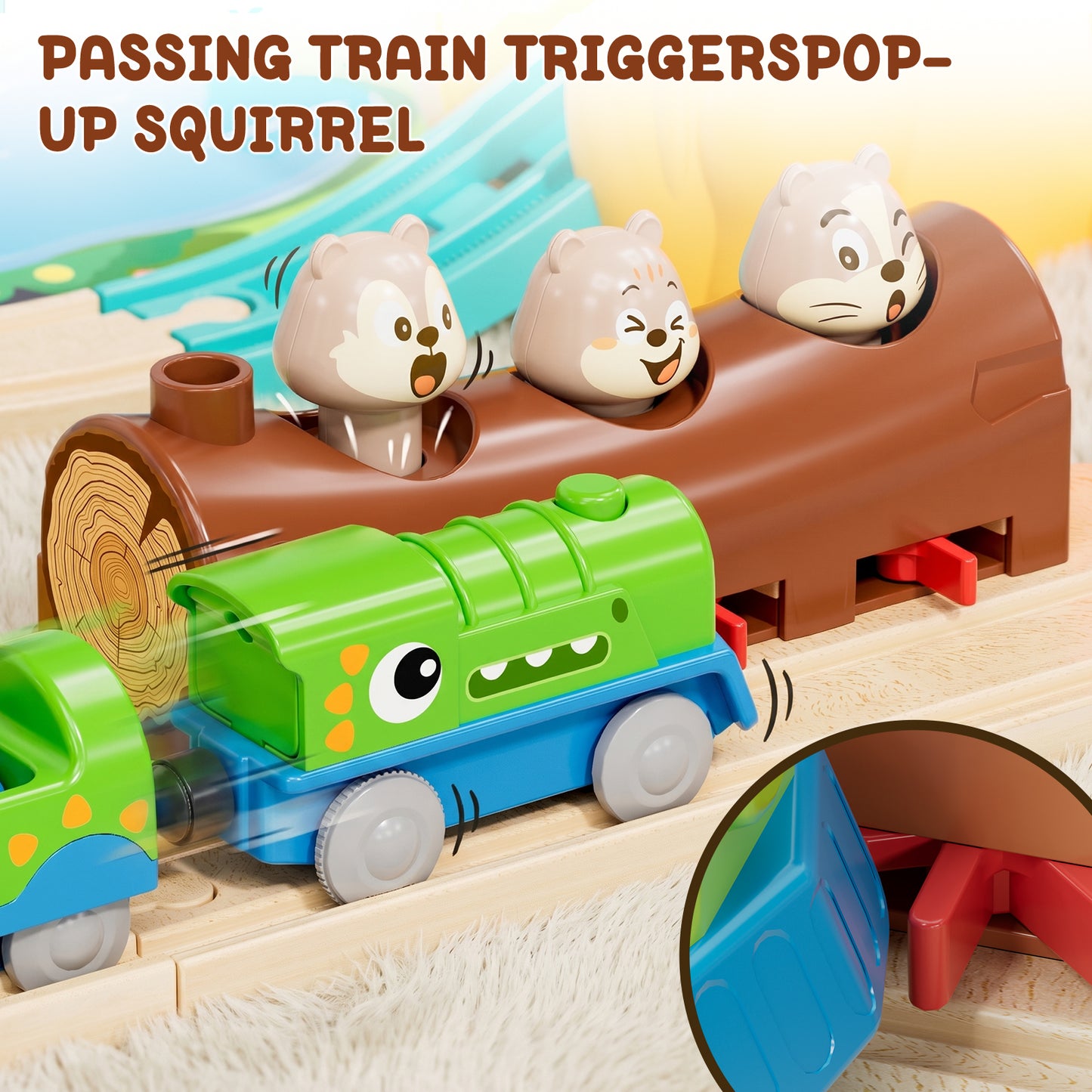 Train Set, Wooden Train Set for Kids, Train Toys for Toddlers, Wooden Train Tracks for Kids 2 3 4 5+ Years Old, Amusement Park Theme B, Great Gift for Boys Girls - Compatible with Other Brands