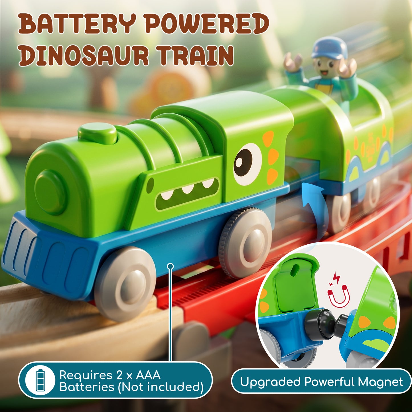 Train Set, Wooden Train Set for Kids, Train Toys for Toddlers, Wooden Train Tracks for Kids 2 3 4 5+ Years Old, Amusement Park Theme B, Great Gift for Boys Girls - Compatible with Other Brands