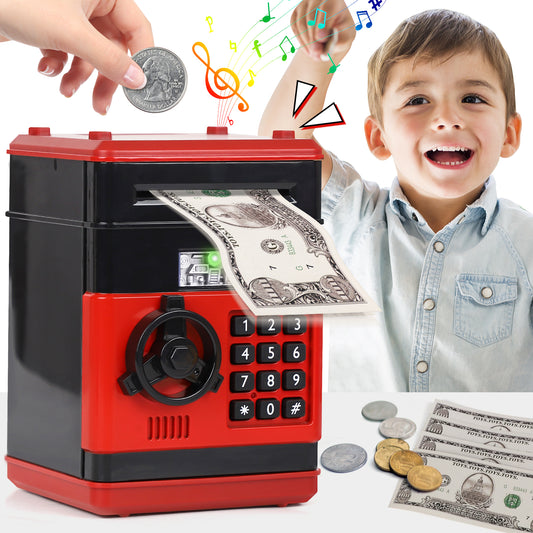 Piggy Banks for Kids, Money Bank, Piggy Bank for Boys Girls, Electronic Password Cash Coin Can ATM Bank with Auto Grab Bill Slot, Money Coin Saving Box for Kids, Perfect Gifts for Boys Girls