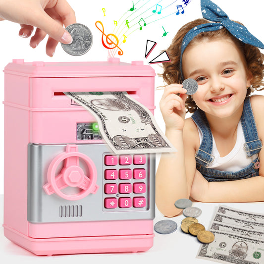 Piggy Banks for Kids, Money Bank, Piggy Bank for Boys Girls, Electronic Password Cash Coin Can ATM Bank with Auto Grab Bill Slot, Money Coin Saving Box for Kids, Perfect Gifts for Boys Girls, Pink
