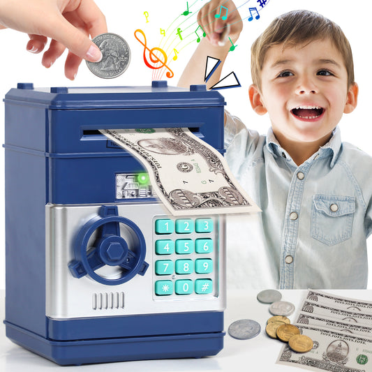Piggy Banks for Kids, Money Bank, Piggy Bank for Boys Girls, Electronic Password Cash Coin Can ATM Bank with Auto Grab Bill Slot, Money Coin Saving Box for Kids, Perfect Gifts for Boys Girls, Blue