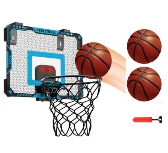 Basketball Hoop Indoor with Scoring, Foldable Over the Door Basketball Hoop with 3 Basketballs, Upgrade Iron Hoop, Adjustable Volume Mini Basketball Hoop for Kids, Basketball Toys Sports Games