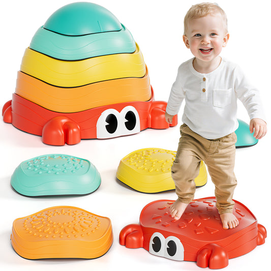 Stepping Stones for Kids, Upgraded Support Bones Toddler Stepping Stones, Crab Shape, 5 Pcs Non-Slip Balance Stepping Stones, Up to 220 lbs, Coordination Skills Sensory Toys for Ages 2 3 4 5 6+