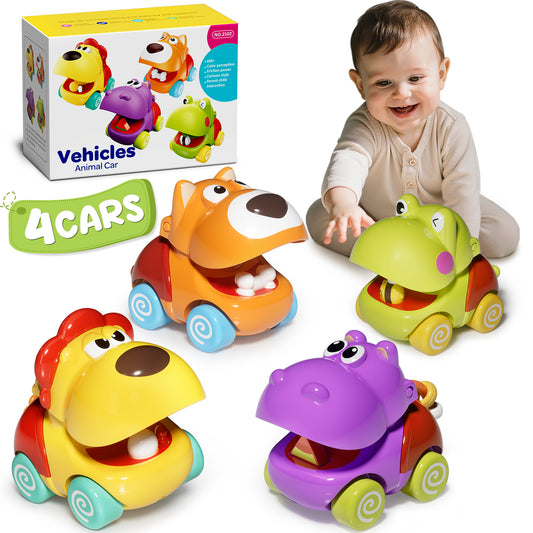 Toys for 1 Year Old Boys Gifts, 4pcs Baby Dinosaur Toy Cars 12 Month Car Toys, Cars for Girls 12-18 Months, Toy Cars For Toddlers for Infant 1 2 3 Year Old Girl 1st Birthday Gift
