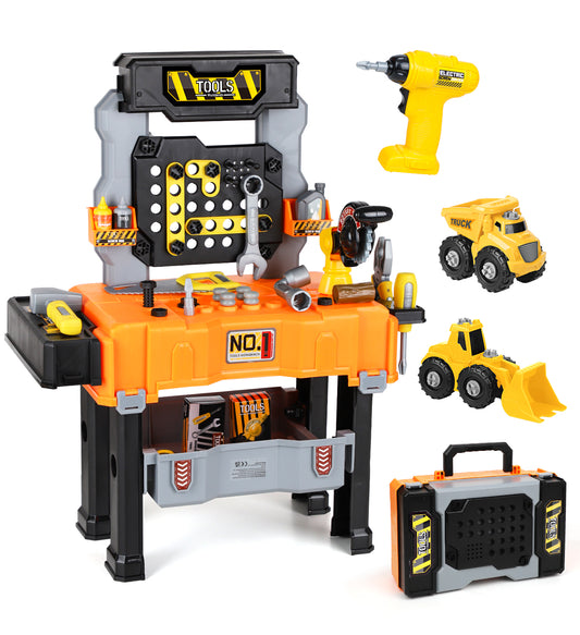 Kids Tool Bench Play Set, Educational Boy Toys, Kids Tool Set, Foldable Kids Workbench with Realistic Tools & Electric Drill & Take Apart Toy Cars, Construction Toys for Boys Age 2 3 Birthday Gifts