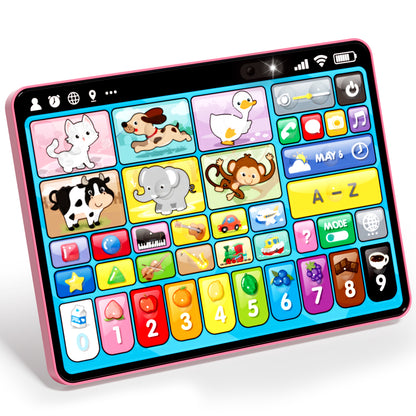 Learning Toys Tablet for Toddlers 1-3, Montessori Toys with Music & Sound, 3 Language Educational Toys, Speech Musical Toys, Early Development Gift for Boys Girls 1 2 3 Years Old (Pink)