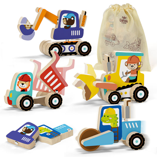 Toys for Boys 2 to 4 Years Old, Construction Vehicle Take Apart Toys Cars For Toddlers, Construction Toys for Boys 3 6 Years, Wooden Cars Toys, Learning Educational Toys for Kids Birthday Gifts