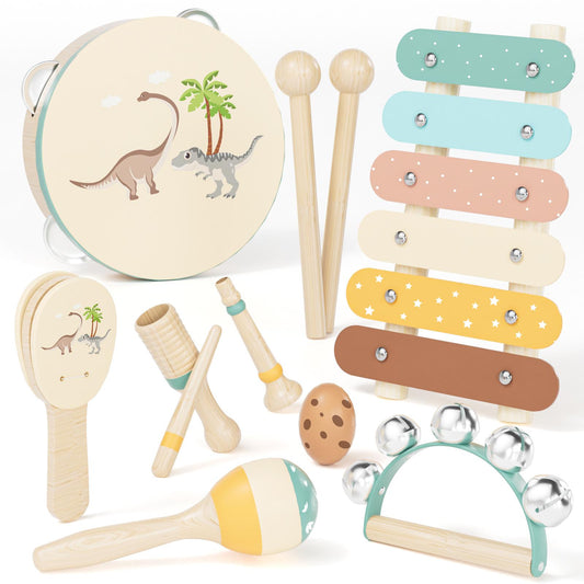 Musical Instruments for Kids, Baby Musical Toys for Toddlers 1-3, Dinosaur Toys, Wooden Percussion Instruments with Xylophone & Tambourine, Educational Learning Toys, Montessori Toys for 1 Year Old