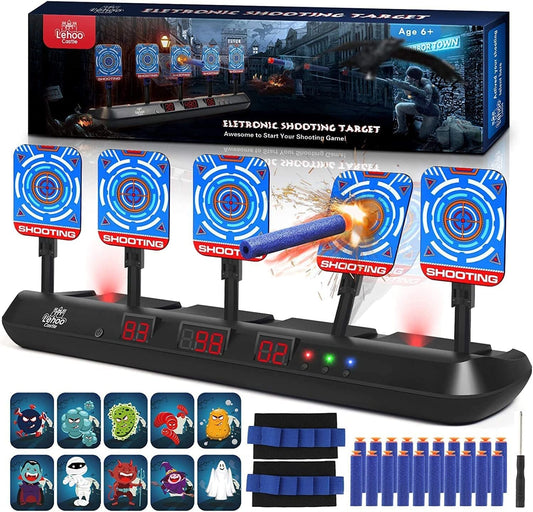 Kids Shooting Targets for Nerf with Auto-Reset, 5 Electronic Digital Scoring Target with Scenes
