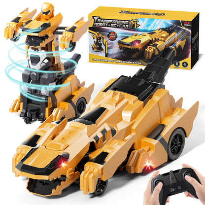 Remote Control Cars, Dinosaur Transform RC Cars, Transforming Toys with Cool Light, 360° Rotation One Button Deformation Car Toy, Birthday Gifts for Boys 5-7 8-12 Years Old