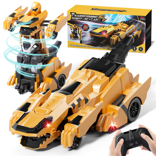 Remote Control Cars, Dinosaur Transform RC Cars, Transforming Toys with Cool Light, 360° Rotation One Button Deformation Car Toy, Birthday Gifts for Boys 5-7 8-12 Years Old