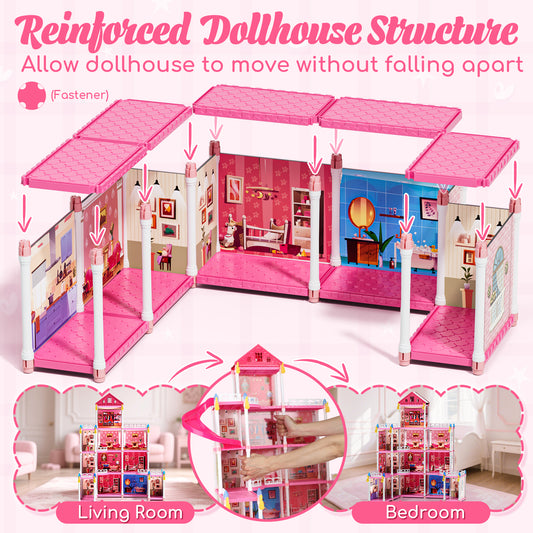 12 Room Doll House - Toys for 3 Year Old Girl Dream Dollhouse Playhouse with LED Lights Furniture and Accessories, Pretend Play kit Doll House for Princess Age 3 4 5 6 7