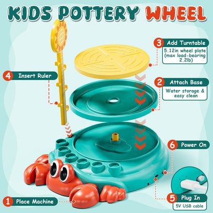 Pottery Wheel for Kids, Complete Kids Pottery Wheel Kit Arts and Crafts for Kids Ages 8-12, with 2 Packs Clay, Painting and Sculpting Tools, Ideal Birthday Christmas Gifts Toys for 6 7 8 9 10 11 12+