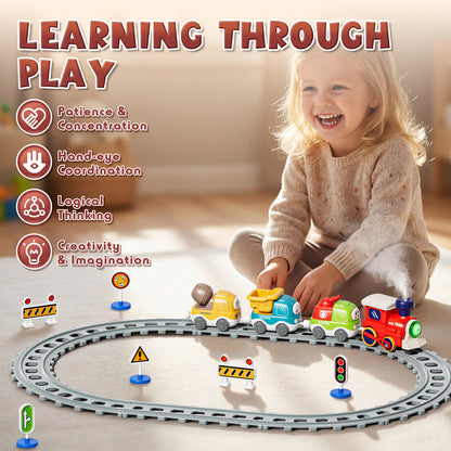 Toys for 1 2 3 Year Old Boys Girls, Train Set Toy Cars for Toddlers, Electric Train Tracks Playset with Steam, Lights & Music, Toddler Toys for 1+ Year Old Birthday Gifts