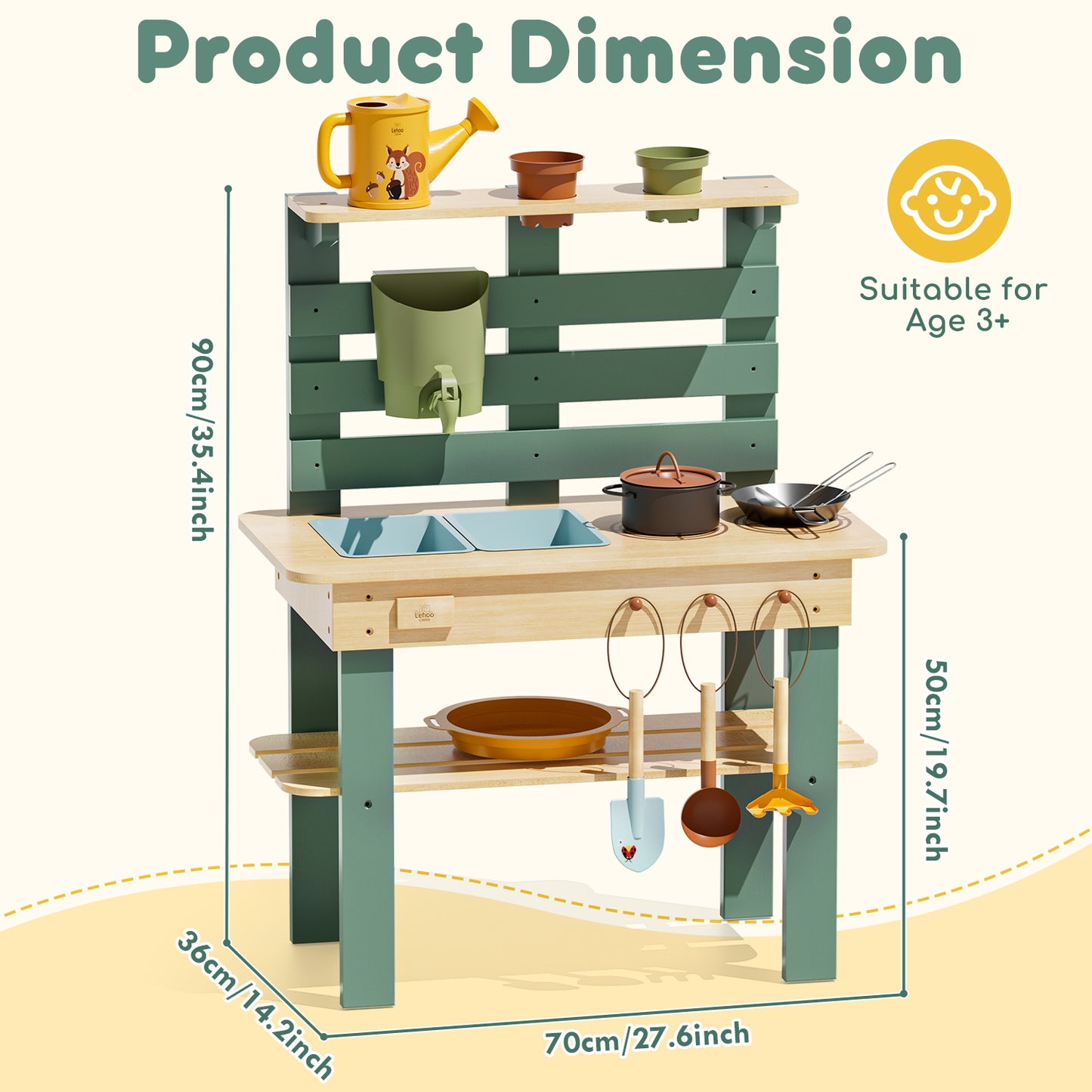 Outdoor Mud Kitchen for Kids, Wooden Play Kitchen with Real Water Play, Cooking Pots, Gardening Tools, Weather-Resistant Design, Storage & Planting Area, Sensory Toy Kitchen for Pretend Play Age 3+