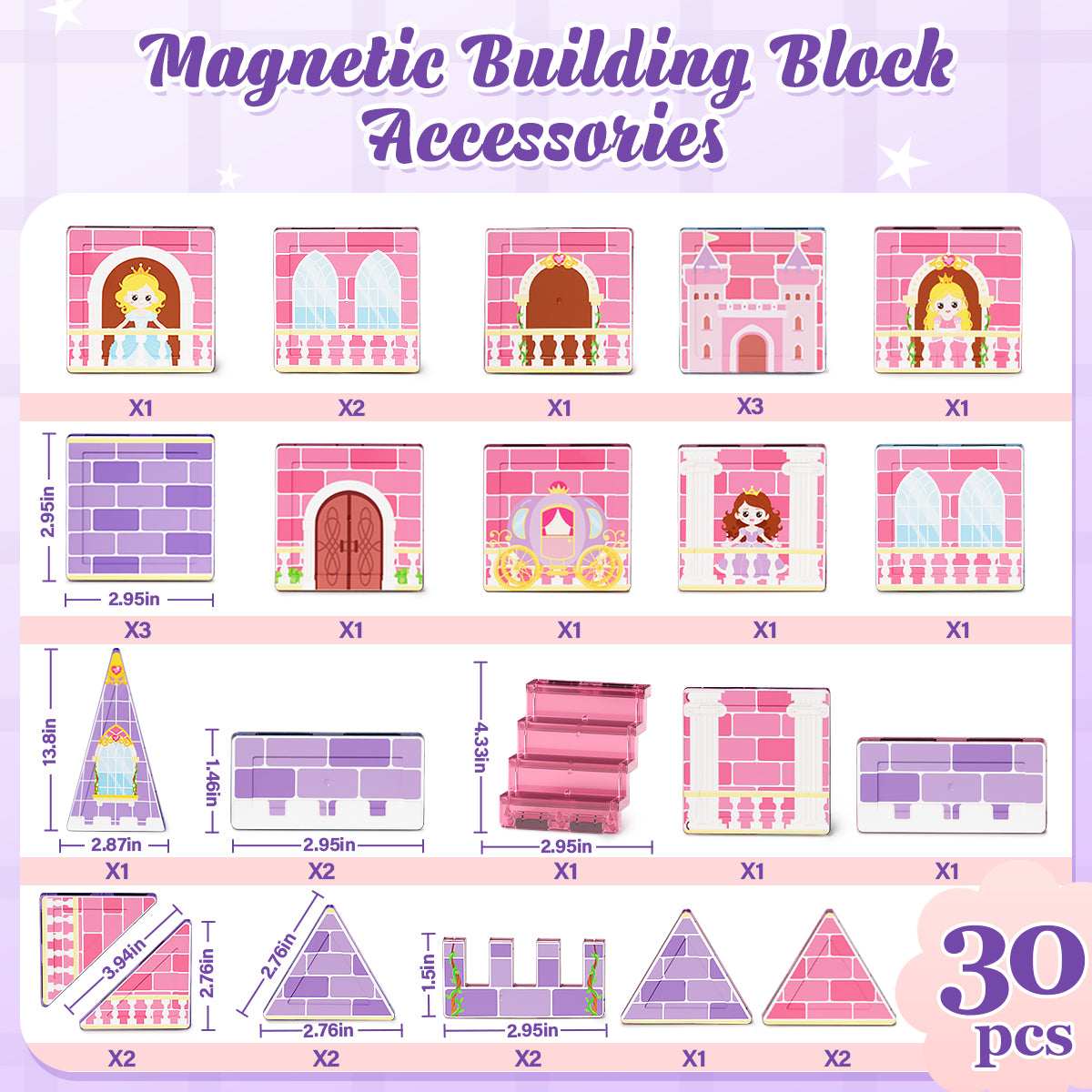 Magnetic Tiles, Princess Theme 30 PCS Magnetic Blocks, Montessori Learning Toys for 3 to 4 Year, Magnetic Construction Toys for Toddlers 3-6 Years Old, Educational Toys for Boys Girls