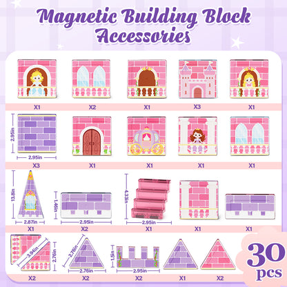 Magnetic Tiles, Princess Theme 30 PCS Magnetic Blocks, Montessori Learning Toys for 3 to 4 Year, Magnetic Construction Toys for Toddlers 3-6 Years Old, Educational Toys for Boys Girls