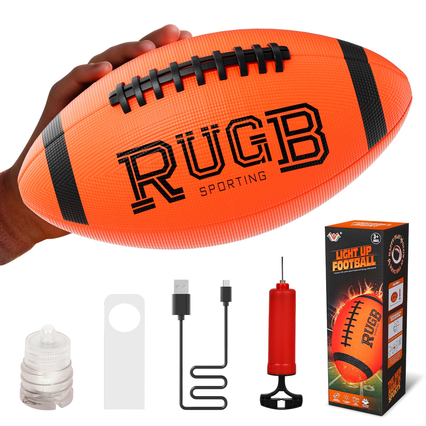 Glow in the Dark Football, USB Charge Light up Football Toys, Sport Toy for Boys, Bright Football for Night Outdoor Game, Outdoor Toys for Kids Teenagers Boys 8 10 11 12 15 Years Old, Birthday Gift
