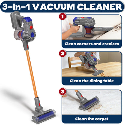 Toy Vacuum Cleaner for Kids, Pretend Play, Kids Vacuum Cleaner with 3 Converter Heads, Toddler Vacuum with Real Suction Power, Housekeeping Set Preschool Toy for Toddlers Boys Girls Age 2 3 4+