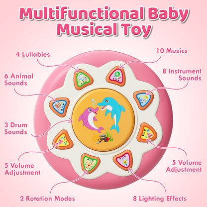 Baby Musical Toys for 1 Year Old, Baby Light Up Toys for 6-12 Months, Rotating Ocean Projector Drums Toys for Infant, Sensory Development Toys for Toddler, Early Educational Toys, Birthday Gift