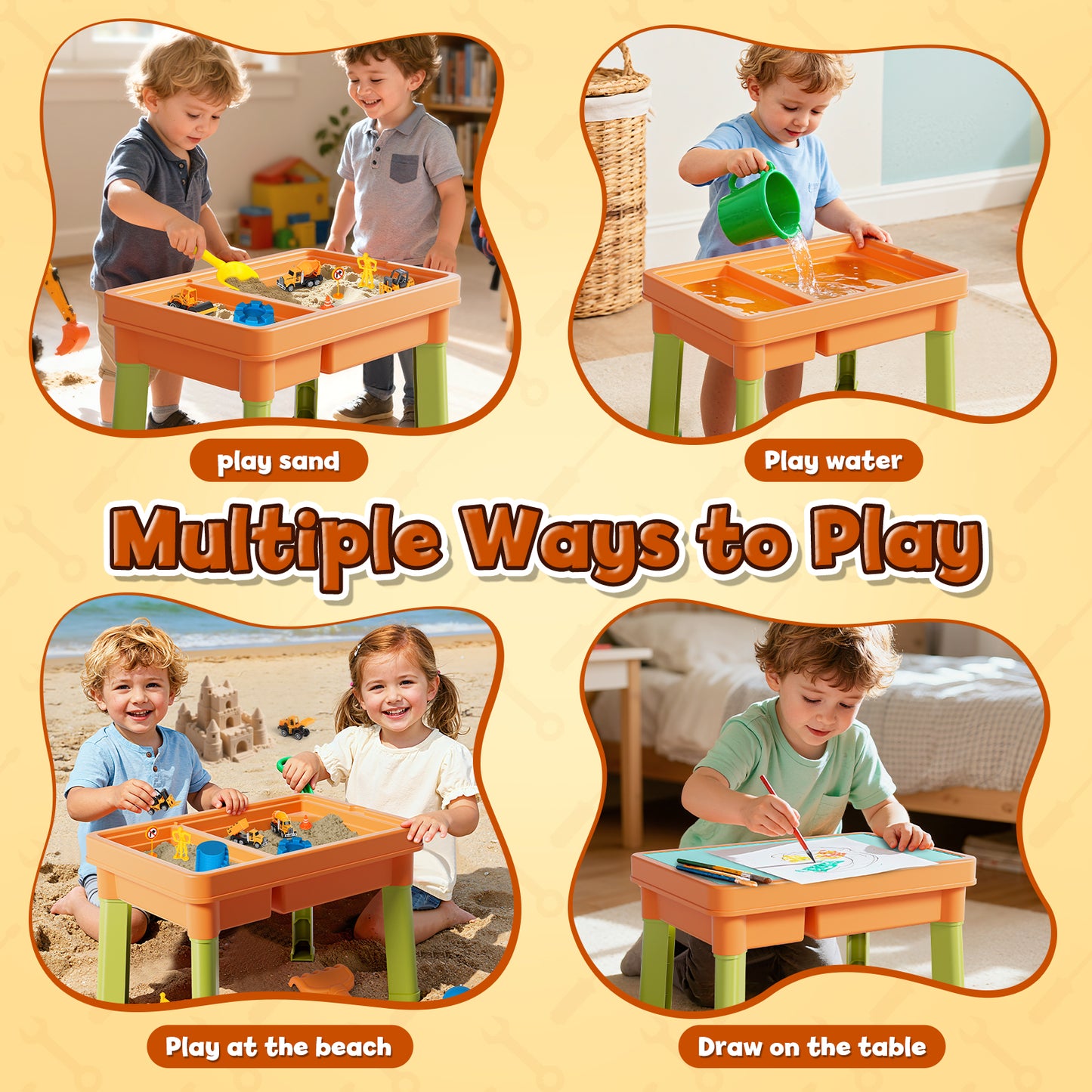 Sand Table for Kids, Sensory Table with Sand, Sensory Bin with Lid & 2.6lbs Play Sand, 6 Construction Vehicles & Sand Toys, Sensory Toys Gifts for Toddler Boys Girls