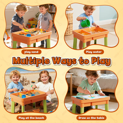 Sand Table for Kids, Sensory Table with Sand, Sensory Bin with Lid & 2.6lbs Play Sand, 6 Construction Vehicles & Sand Toys, Sensory Toys Gifts for Toddler Boys Girls