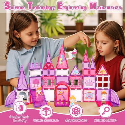 Magnetic Tiles, Princess Theme 58 PCS Magnetic Blocks, Montessori Learning Toys for 3 to 4 Year, Magnetic Construction Toys for Toddlers 3-6 Years Old, Educational Toys for Boys Girls