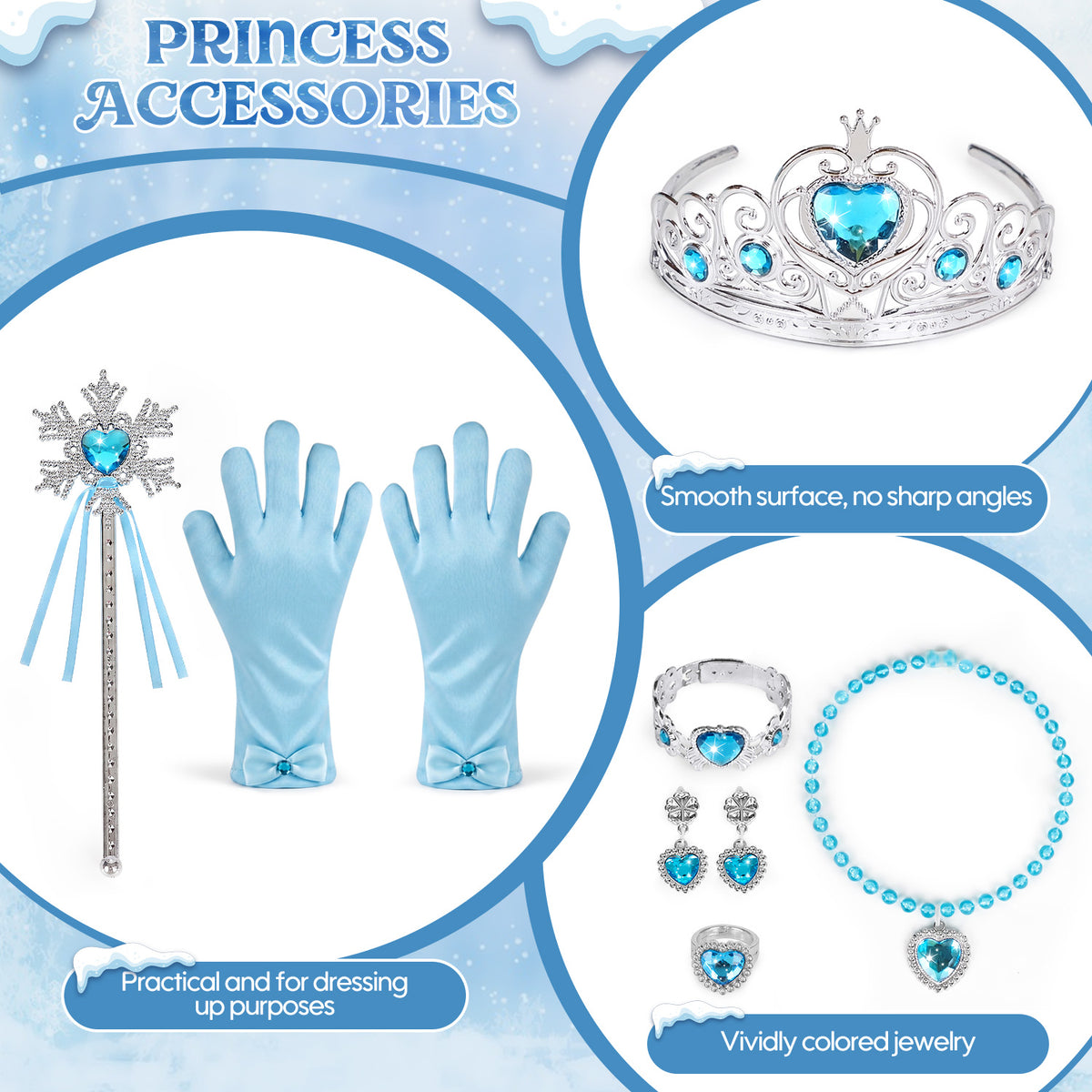 Princess Dress Up Toddler Girl Toys, Dress Up for Girls 3 4 5 6 Year Old, Princess Toys for Toddler Girls, Include Cloak, Gloves, Jewelry, Princess Wand... Birthday Gift for Girls (Ice & Snow)