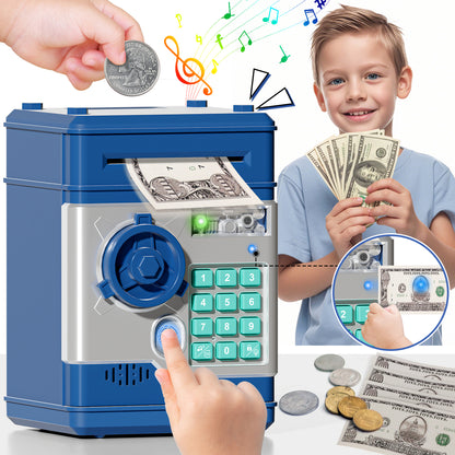 Piggy Banks for Kids, Money Bank with Fingerprint Recognition, Electronic Password Cash Coin Can ATM Bank with Auto Grab Bill Slot, Money Coin Saving Box for Kids, Perfect Gifts for Boys Girls