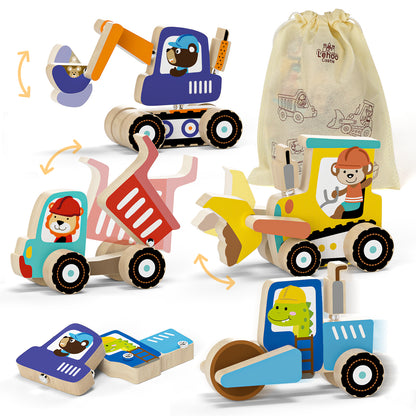 Toys for Boys 2 to 4 Years Old, Construction Vehicle Take Apart Toys Cars For Toddlers, Construction Toys for Boys 3 6 Years, Wooden Cars Toys, Learning Educational Toys for Kids Birthday Gifts