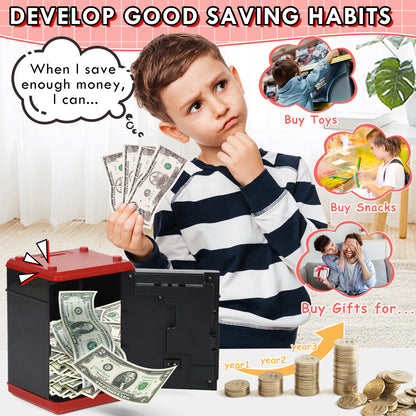 Piggy Banks for Kids, Money Bank, Piggy Bank for Boys Girls, Electronic Password Cash Coin Can ATM Bank with Auto Grab Bill Slot, Money Coin Saving Box for Kids, Perfect Gifts for Boys Girls