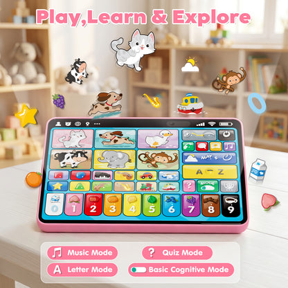 Learning Toys Tablet for Toddlers 1-3, Montessori Toys with Music & Sound, 3 Language Educational Toys, Speech Musical Toys, Early Development Gift for Boys Girls 1 2 3 Years Old (Pink)