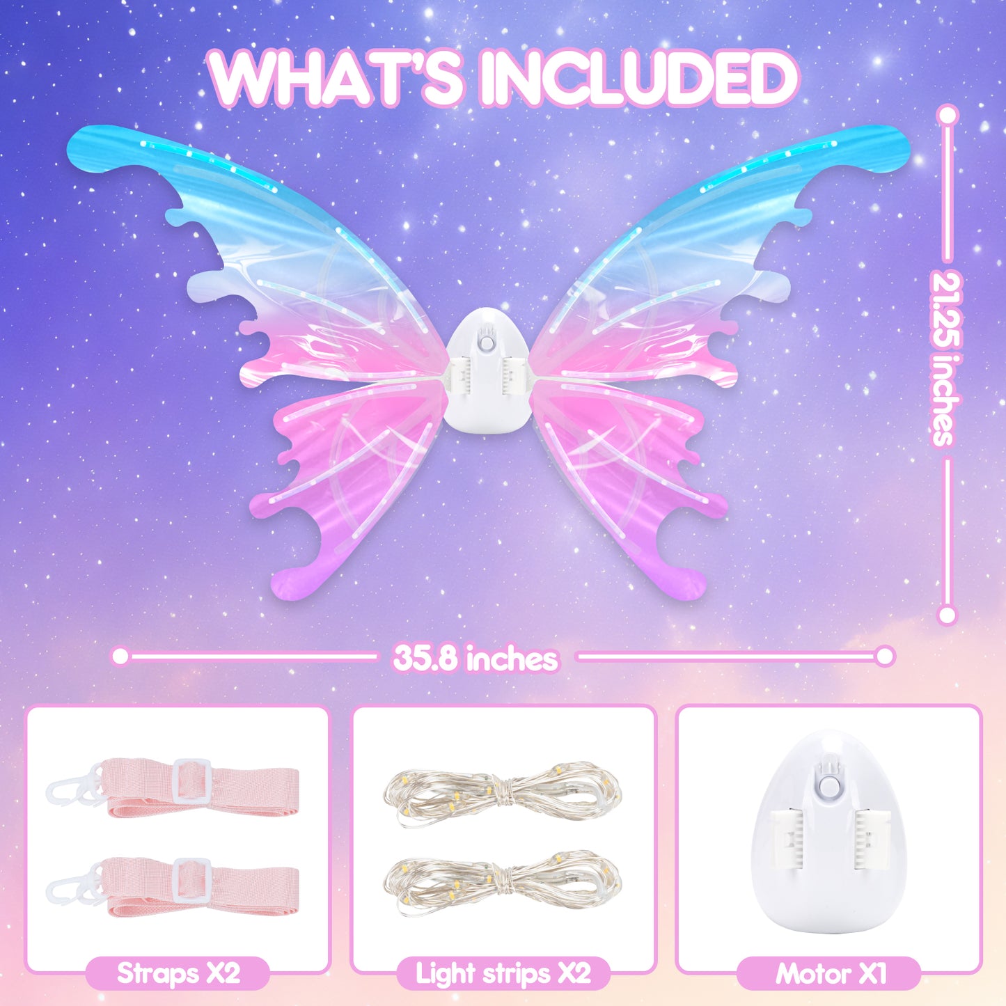 Fairy Wings for Girls, Electric Butterfly Party Wings Moving with Light & Music, Dress Up for Girls 3 4 5 6 Year Old, Perfect Birthday Christmas Gifts for Kids - DIY Assembly