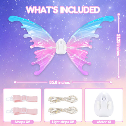 Fairy Wings for Girls, Electric Butterfly Party Wings Moving with Light & Music, Dress Up for Girls 3 4 5 6 Year Old, Perfect Birthday Christmas Gifts for Kids - DIY Assembly