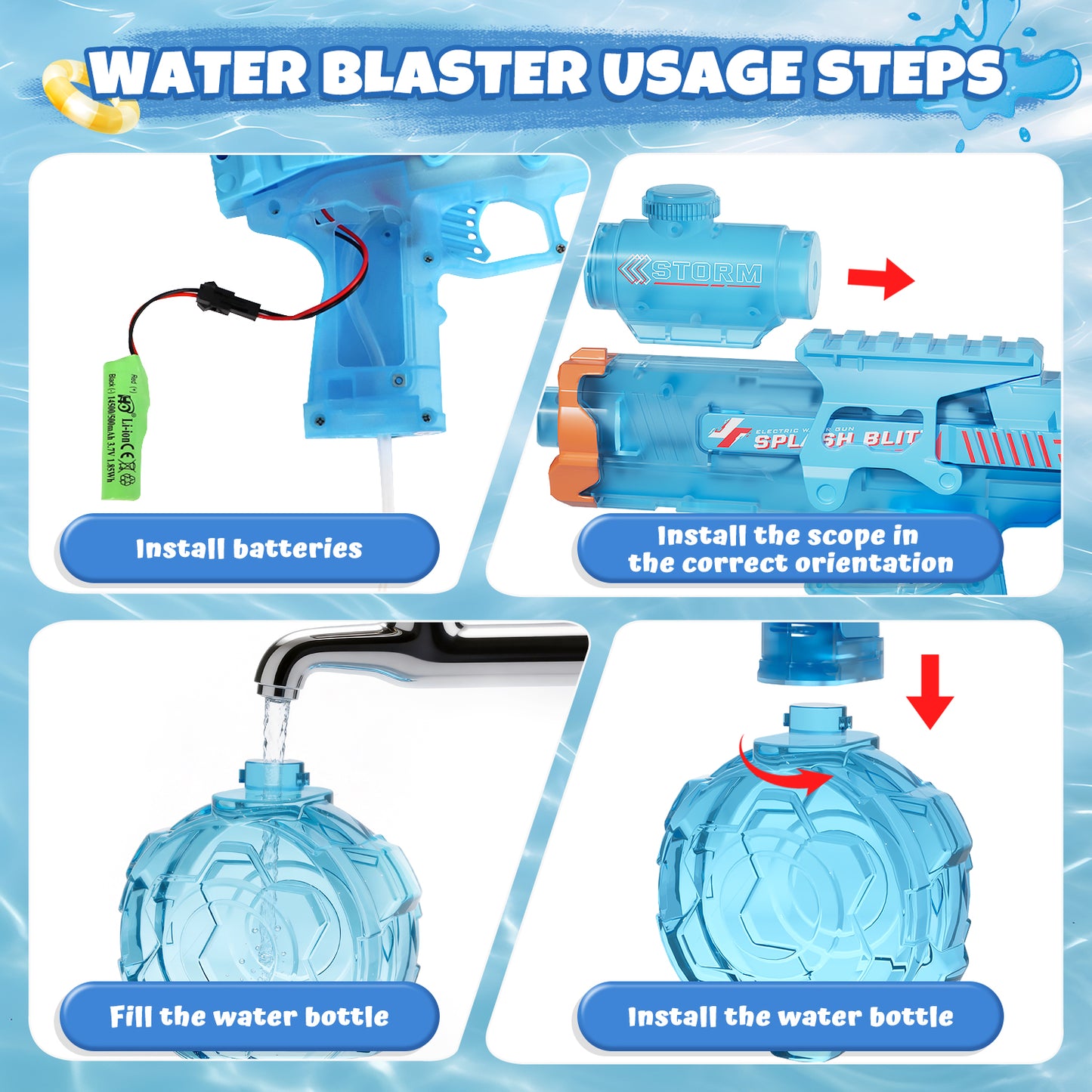 Electric Water Blaster for Kids, Transparent Automatic Water Squirter, High Powered Water Squirter, Long-Range Shooting Water Blaster Toys for Summer Pool Beach Yard Party Play