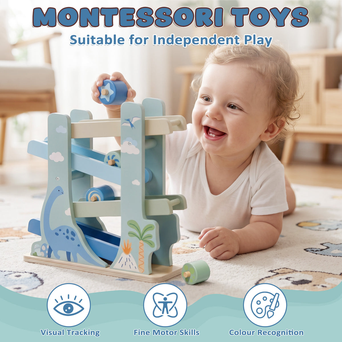 Car Ramp Toys for 2 Year Old Boys, Car Race Track, Dinosaur Wooden Race Track for Toddlers, Toys for 1 Year Old, Montessori Learning Toys, Best Gifts for Baby Boys Girls 1-3