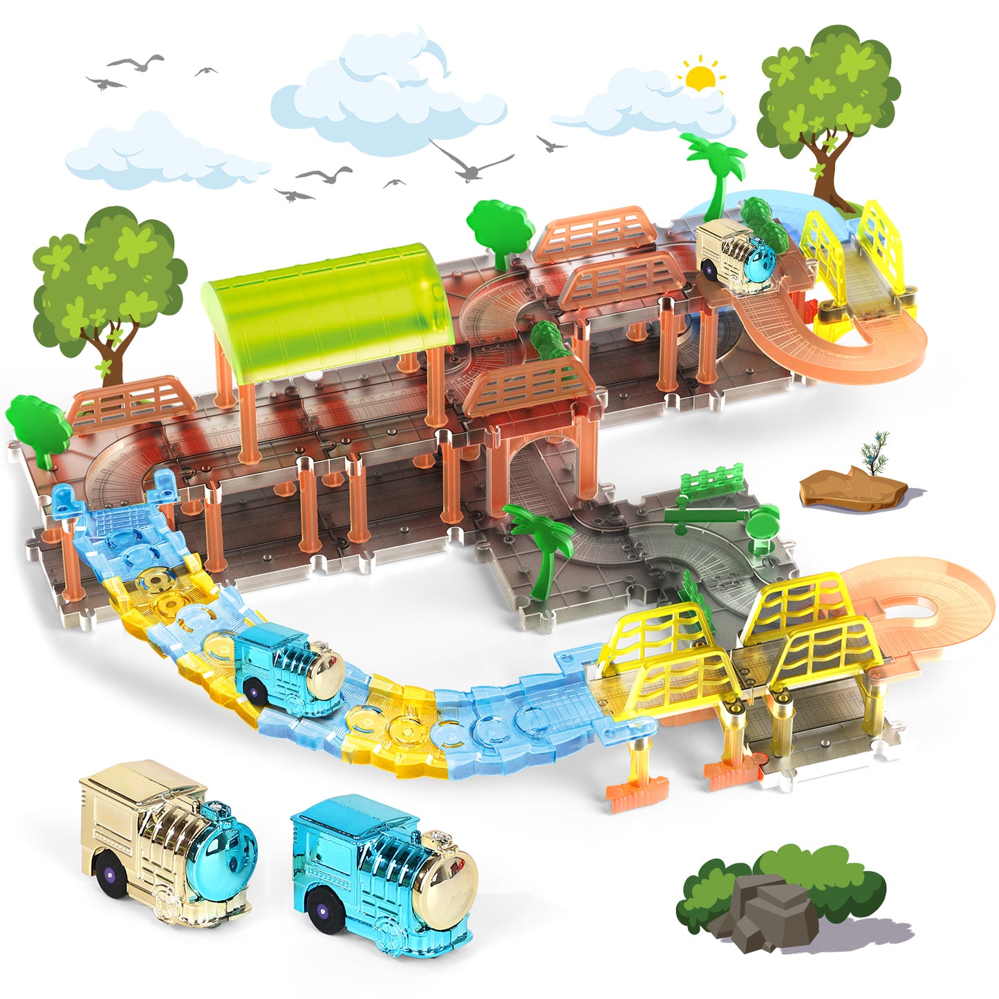Train Set, 90 PCS Train Toys for 2 Year Old Boys, Toddler Toy Train with Train Tracks, with 2 Battery Powered Mini Train for Kids Ages 3+ Years, Best Birthday Gift for 2 3 4 5+ Years Old Boys Girls
