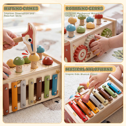 Wooden Montessori Toys for 1 Year Old, Hammering Pounding Toy with Xylophone, Educational Learning Toys, Baby Activity Toys for 1 2 3 Year Old, Preschool Toys, Birthday Gifts (Dinosaur)