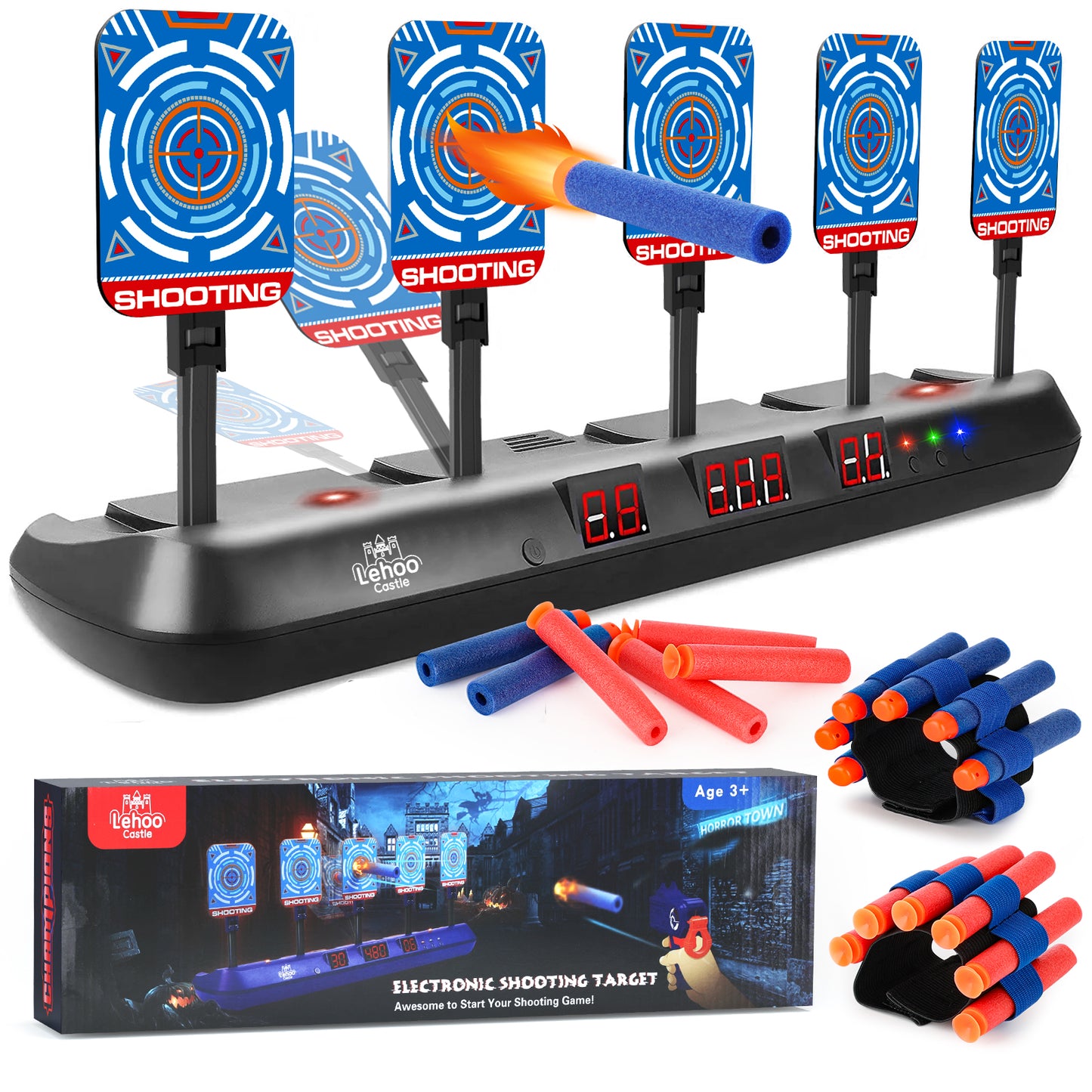Shooting Targets for Nerf, with Auto-Reset, 5 Electronic Digital Scoring Target with Toy Gun