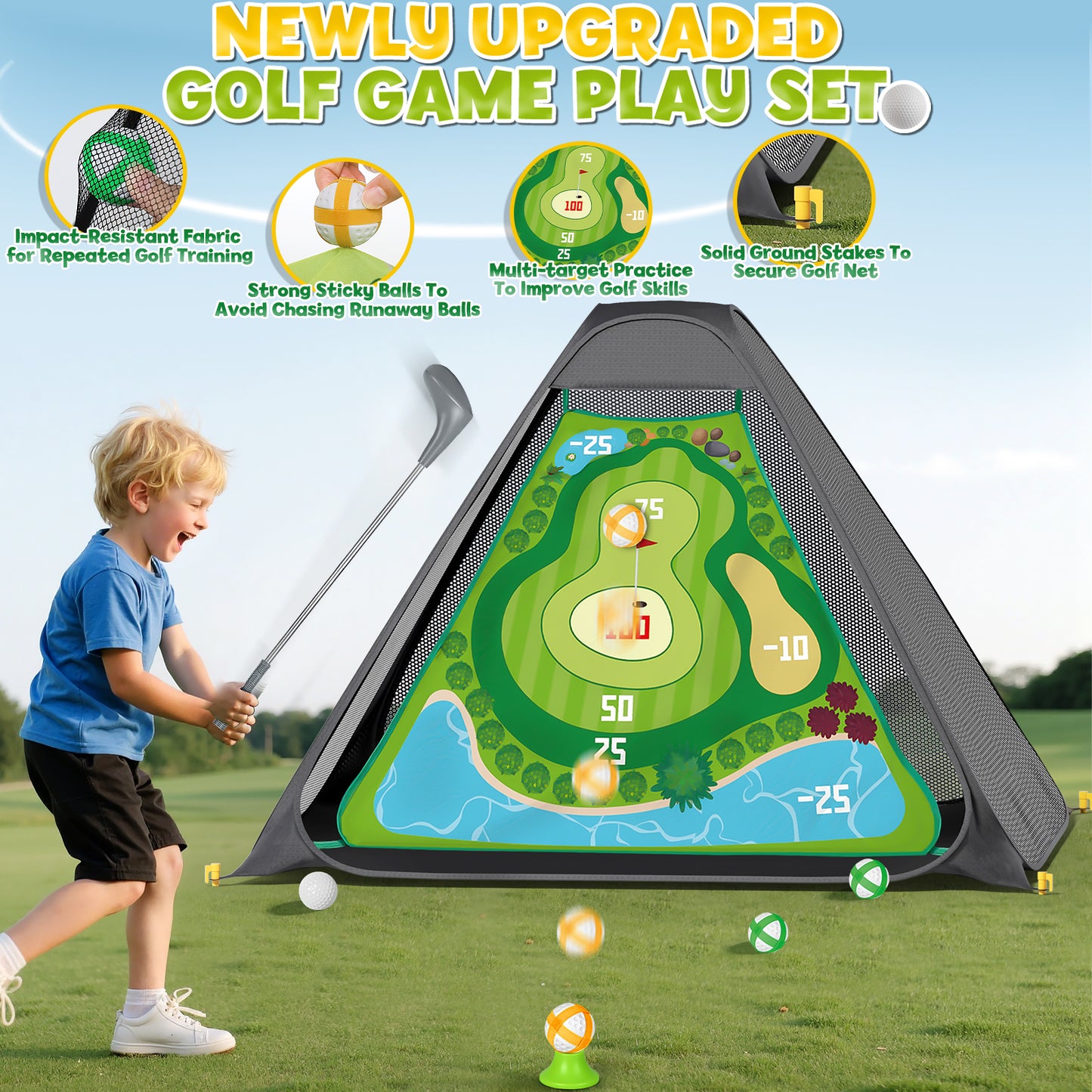 Kids Toy Golf Club Set with Golf Putting Mat, 3-5 Toddler Mini Golf Games, Indoor Outdoor Sport Toys Gifts for Boys Girls Aged 3 4 5 6