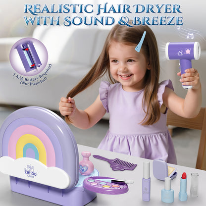 Kids Vanity Sets for Girls, Toddler Portable Vanity Set Makeup Table for Kids, Girls Vanity with Mirror & Lights & Music & Pretend Cosmetics & Hair Dryer, Toddler Toys for 2-5 Year Old Girls