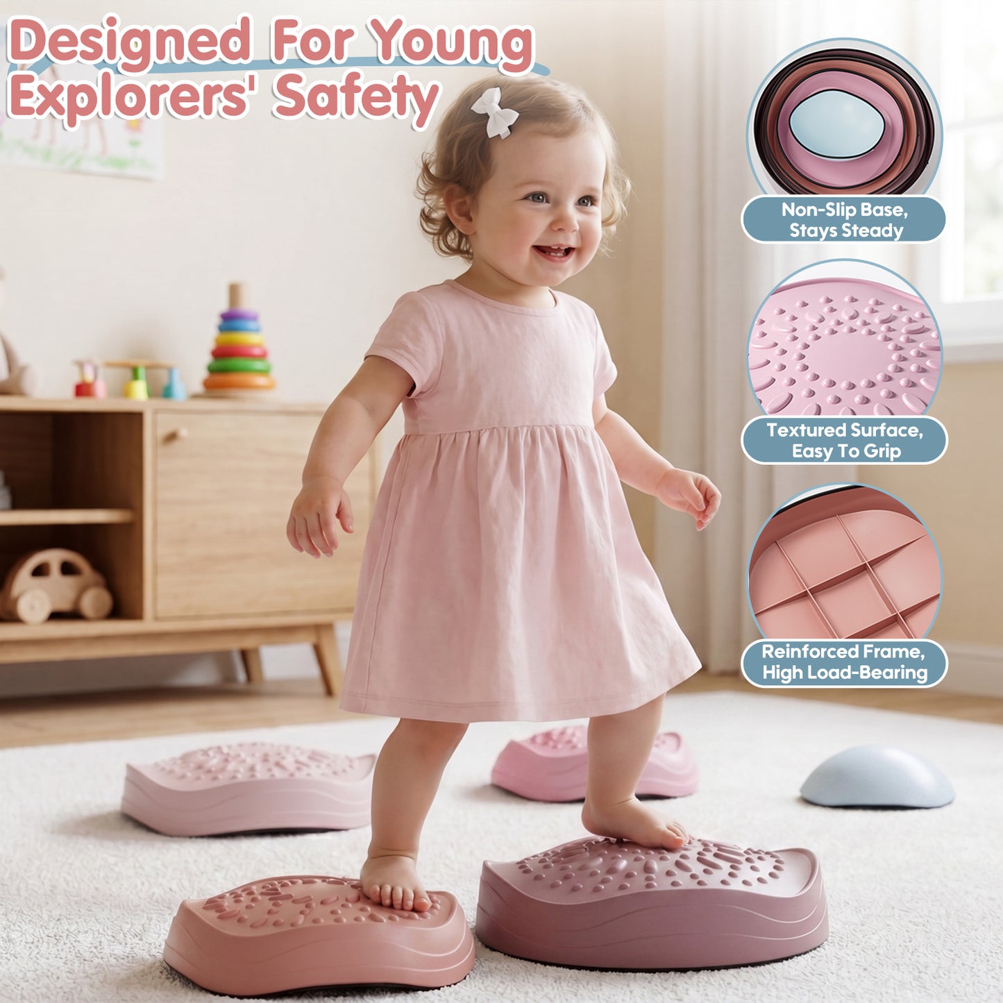 Stepping Stones for Kids, Upgraded Support Bones Toddler Stepping Stones, 5 Pcs Non-Slip Balance Stepping Stones, Up to 220lbs, Coordination Skills Sensory Toys for Ages 2 3 4 5 6+ Girls