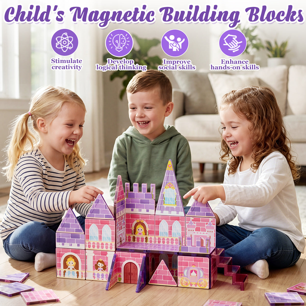Magnetic Tiles, Princess Theme 30 PCS Magnetic Blocks, Montessori Learning Toys for 3 to 4 Year, Magnetic Construction Toys for Toddlers 3-6 Years Old, Educational Toys for Boys Girls