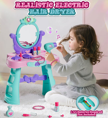 Toddler Vanity Makeup Table with Mirror and Chair, Toddler Kids Girls Vanity Set for Toddlers Age 3+