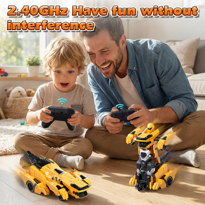 Remote Control Cars, Dinosaur Transform RC Cars, Transforming Toys with Cool Light, 360° Rotation One Button Deformation Car Toy, Birthday Gifts for Boys 5-7 8-12 Years Old
